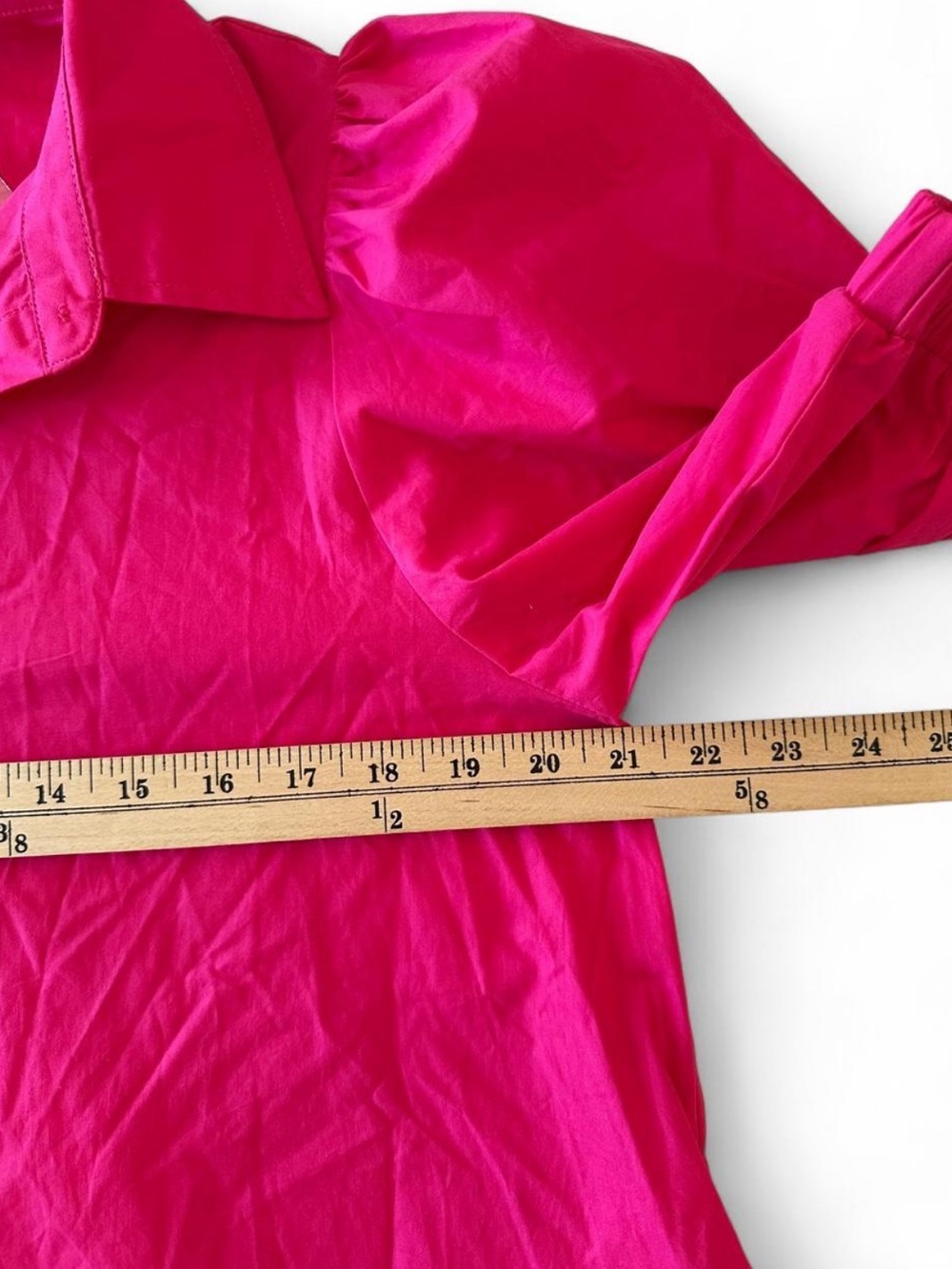 Sugarlips NWT Hot Pink Cotton Puff Sleeve Button Front Ruffle Mini Dress L - Picture 7 of 8